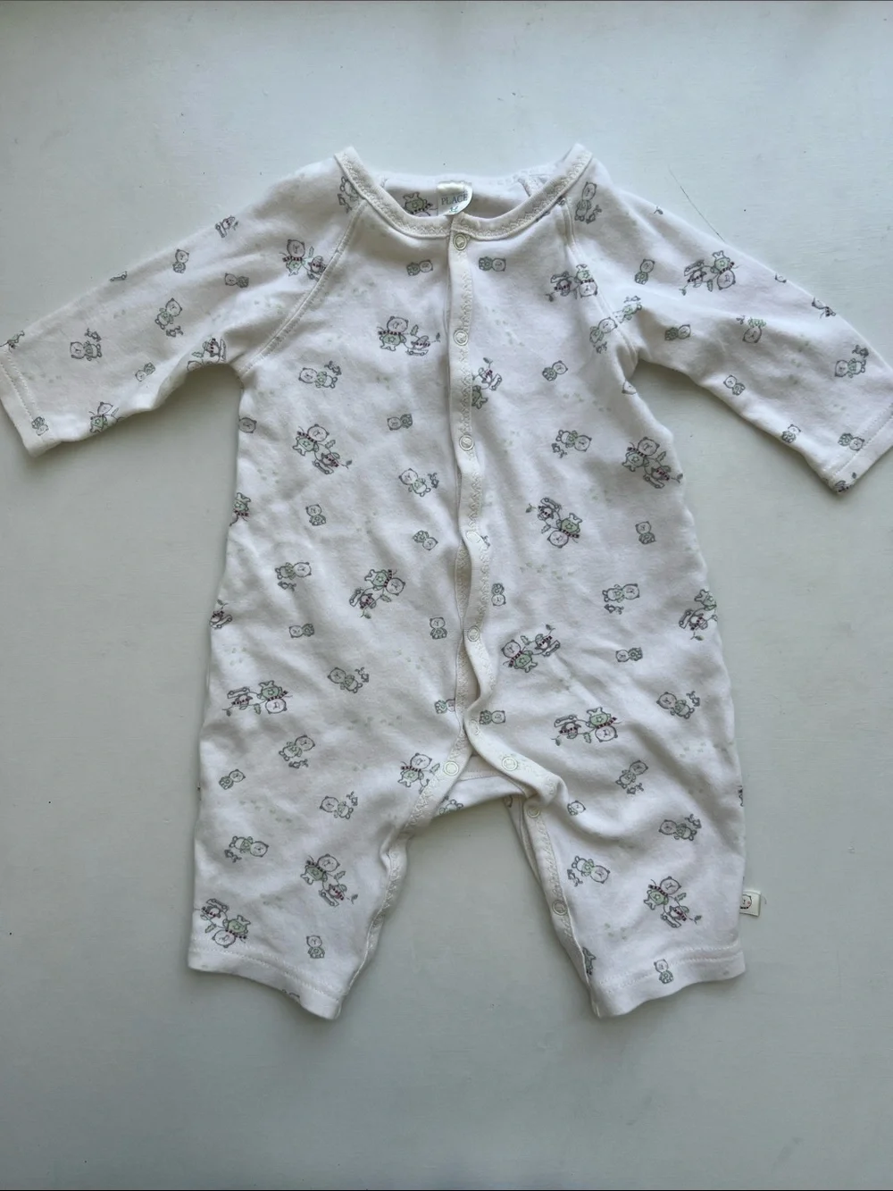 The Children's Place White Infant Snap-Front Bodysuit with Pastel Animal Motifs